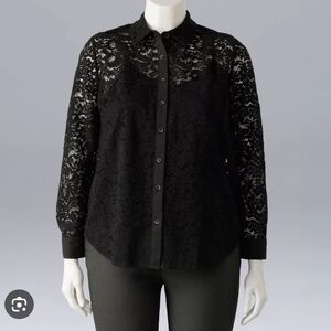 NWT Simply Vera Vera Wang Black Lace Button Down Shirt